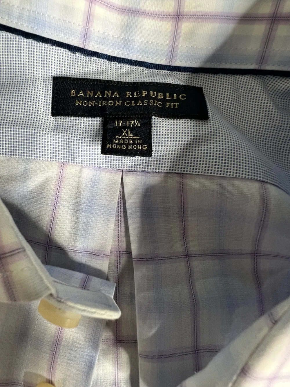 Banana Republic Men’s Light Blue and White Plaid Button-Down Shirt